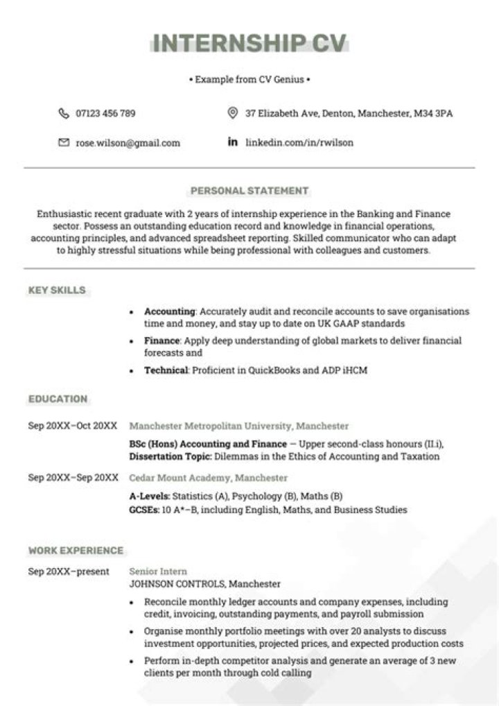 How do I write a CV for an internship?