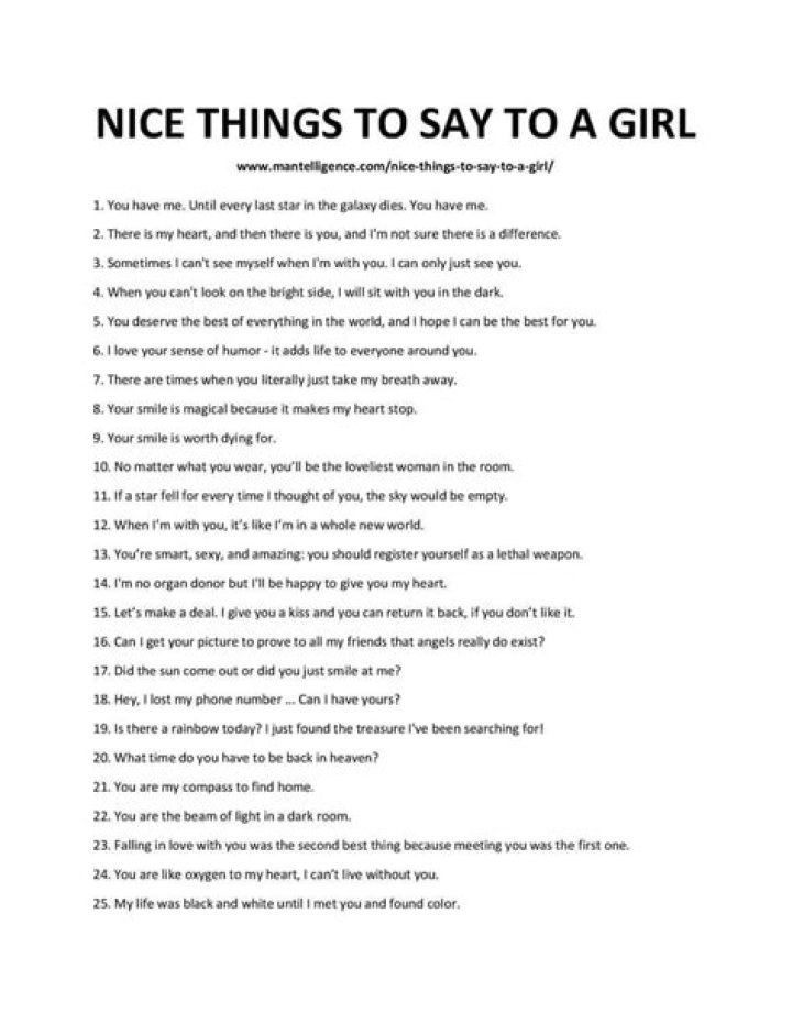 What are 10 nice things to say to a girl?
