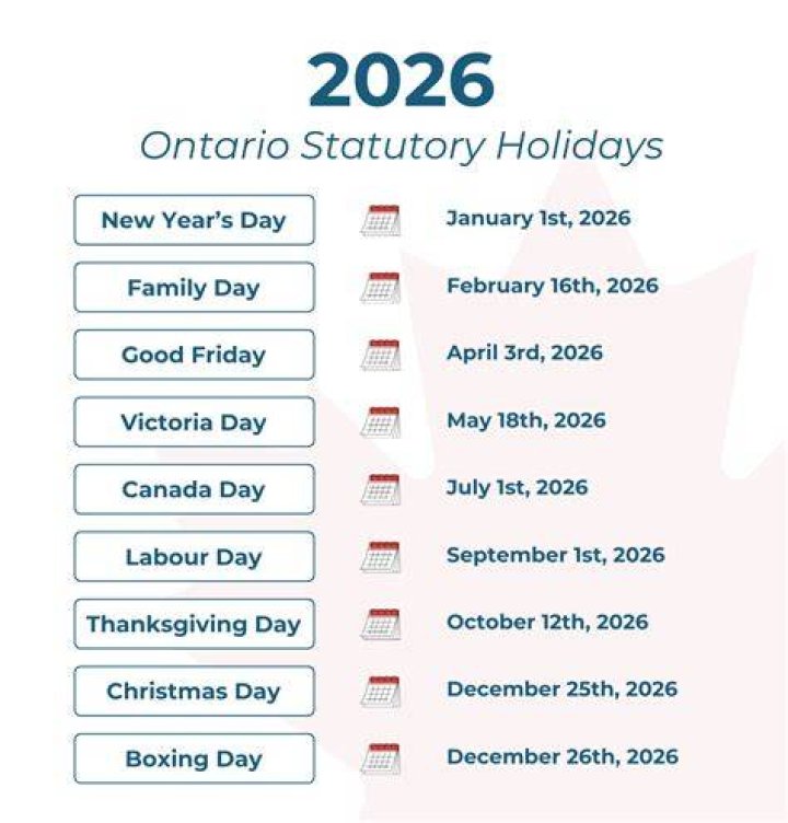 What are the 6 statutory holidays in Canada?