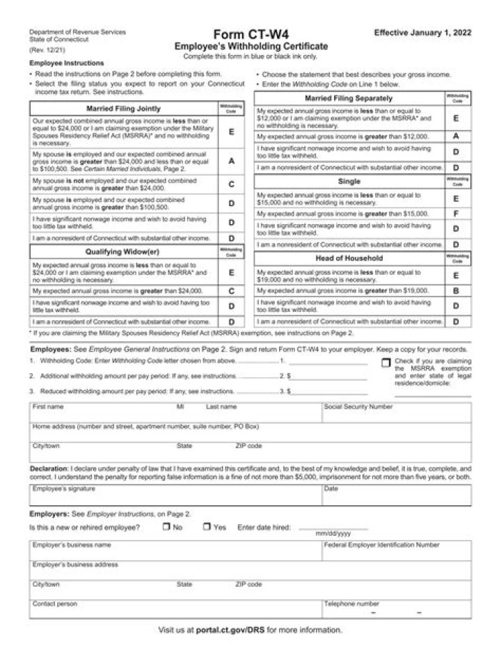 What is form CT W4?