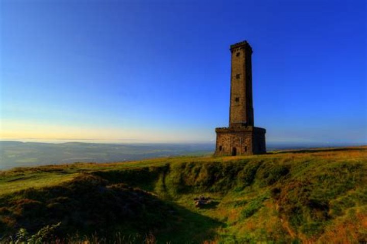 What is the tower on the hill near Ramsbottom?