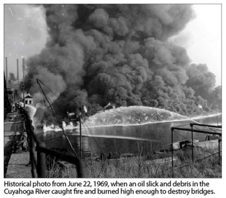What river caught fire in 1969?