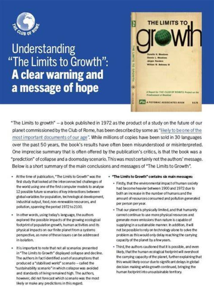 What was the message of The Limits to Growth?